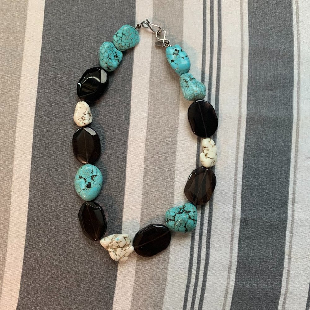 turquoise stone and brown glass necklace
